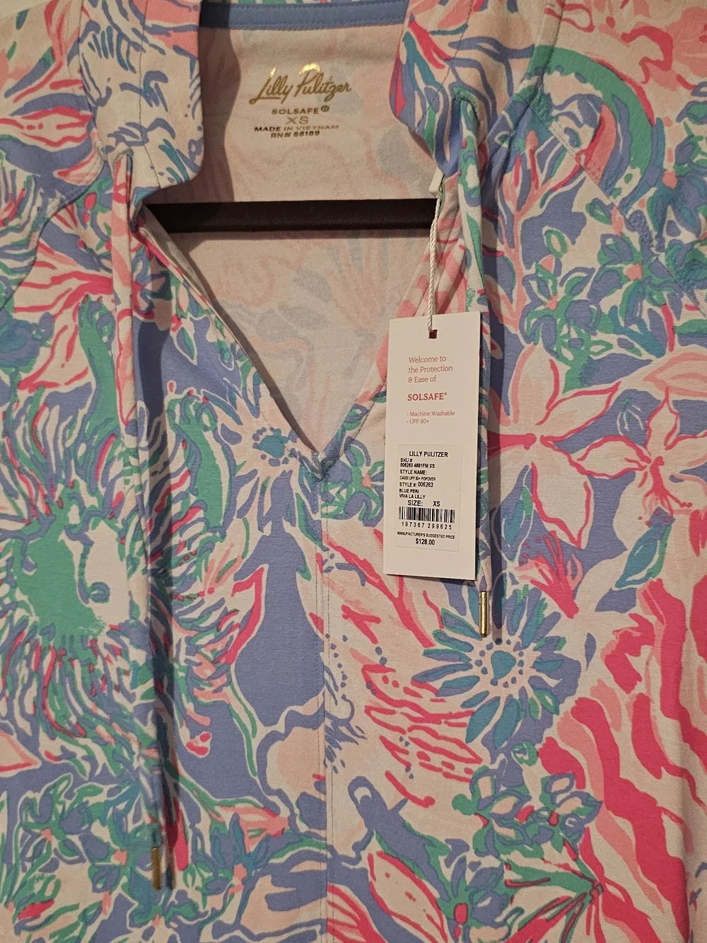 NWT Lilly Pulitzer SolSafe UPF 50+ Luxletic Cassi Popover BluePeri Viva La Lilly